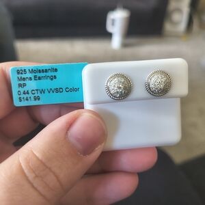 Silver Moissanite Men's Earrings